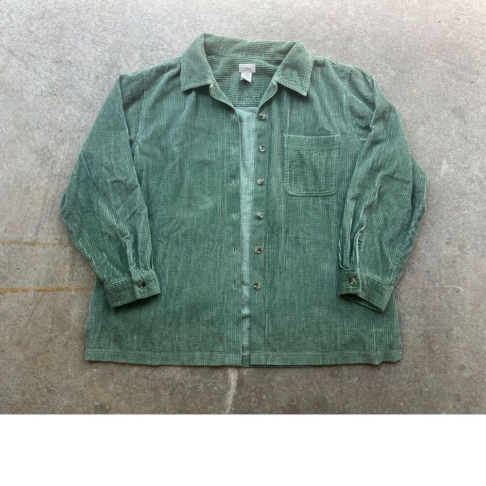 L.L. Bean Vintage Green Corduroy Button Down Shirt Oversized Button-Up XL